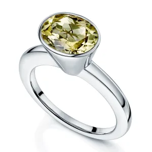 18ct White Gold Oval Cut Ouro Verde Rubover High Set Dress Ring