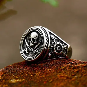 Anillos de calavera con doble cuchillo, brújula vikinga de acero inoxidable