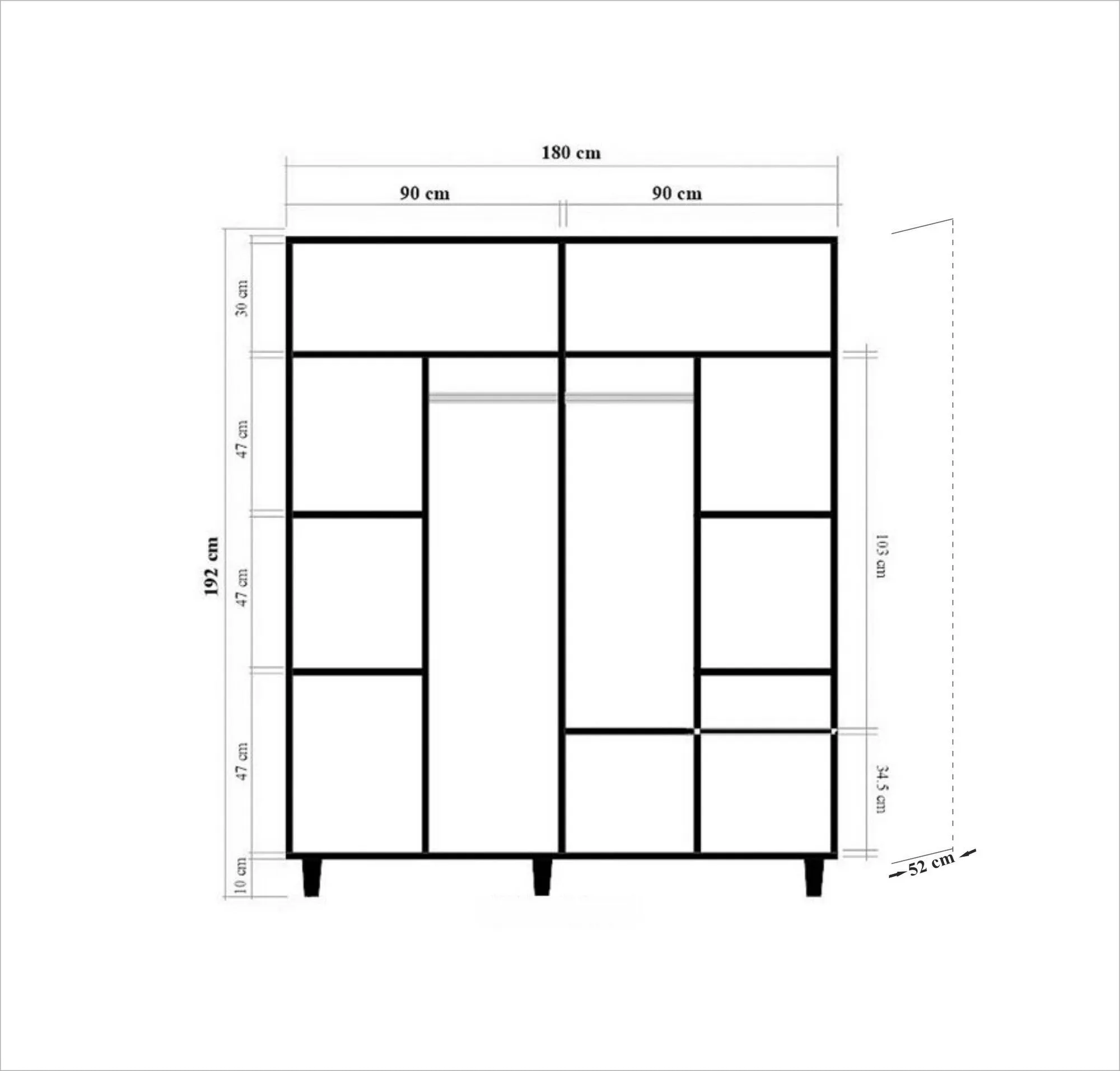 Armadio per camera 4 ante in legno quercia decorato colore verde cm 180x52x192h