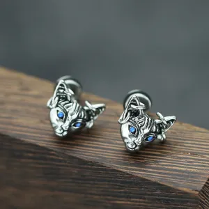 Blue Eye Cat Stainless Steel Stud Earring