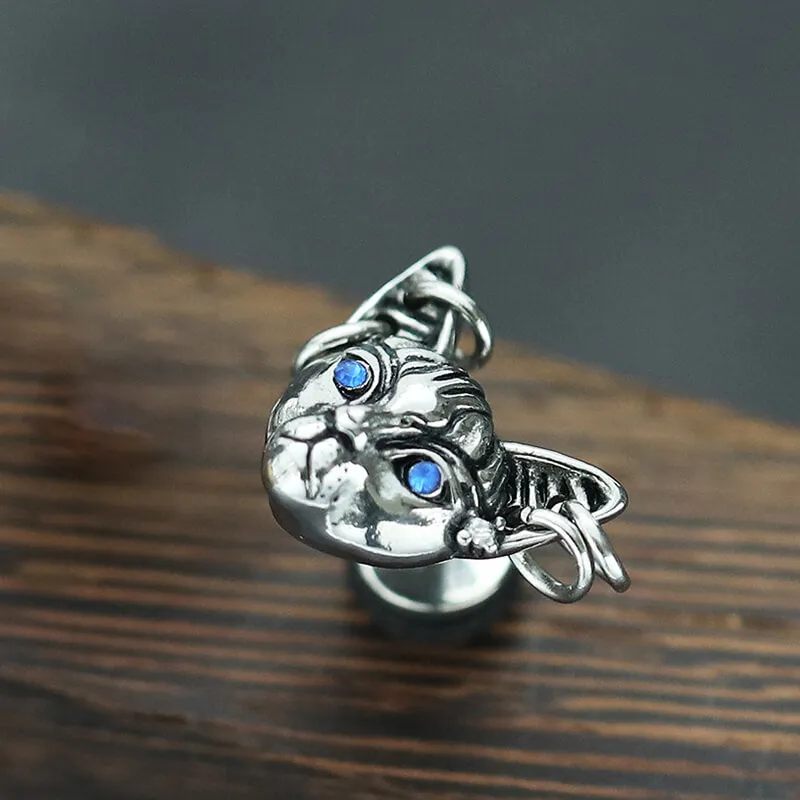 Blue Eye Cat Stainless Steel Stud Earring