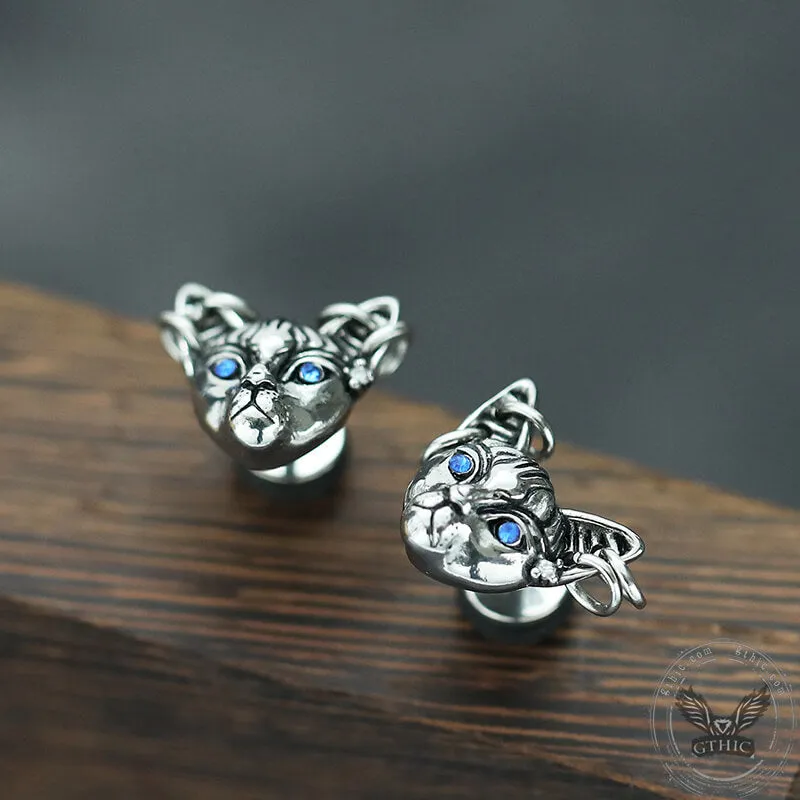 Blue Eye Cat Stainless Steel Stud Earring