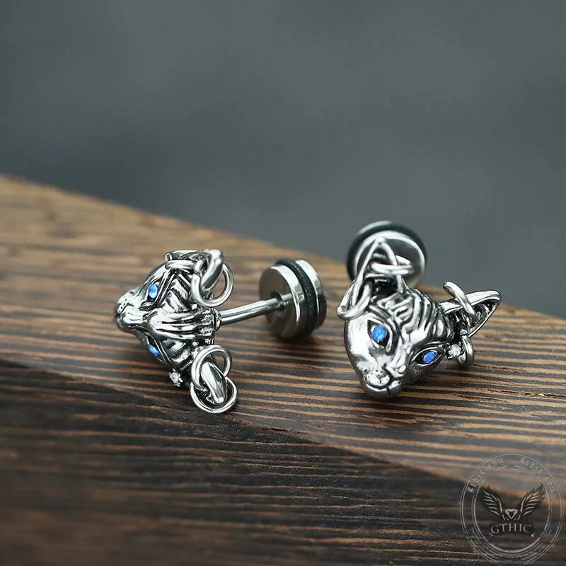 Blue Eye Cat Stainless Steel Stud Earring