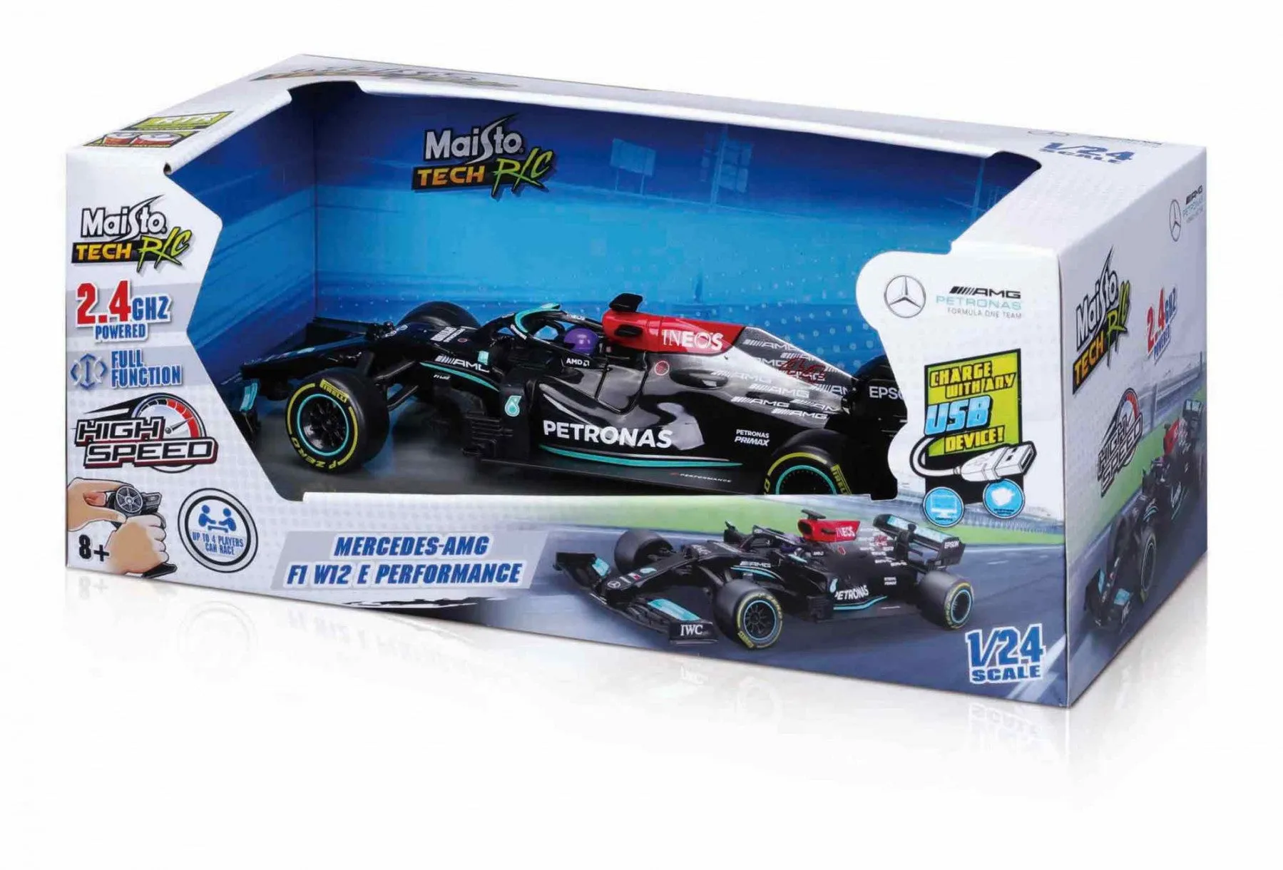 Carro a Control Remoto R/C Escala 1:24 W12 Lewis Hamilton - Negro