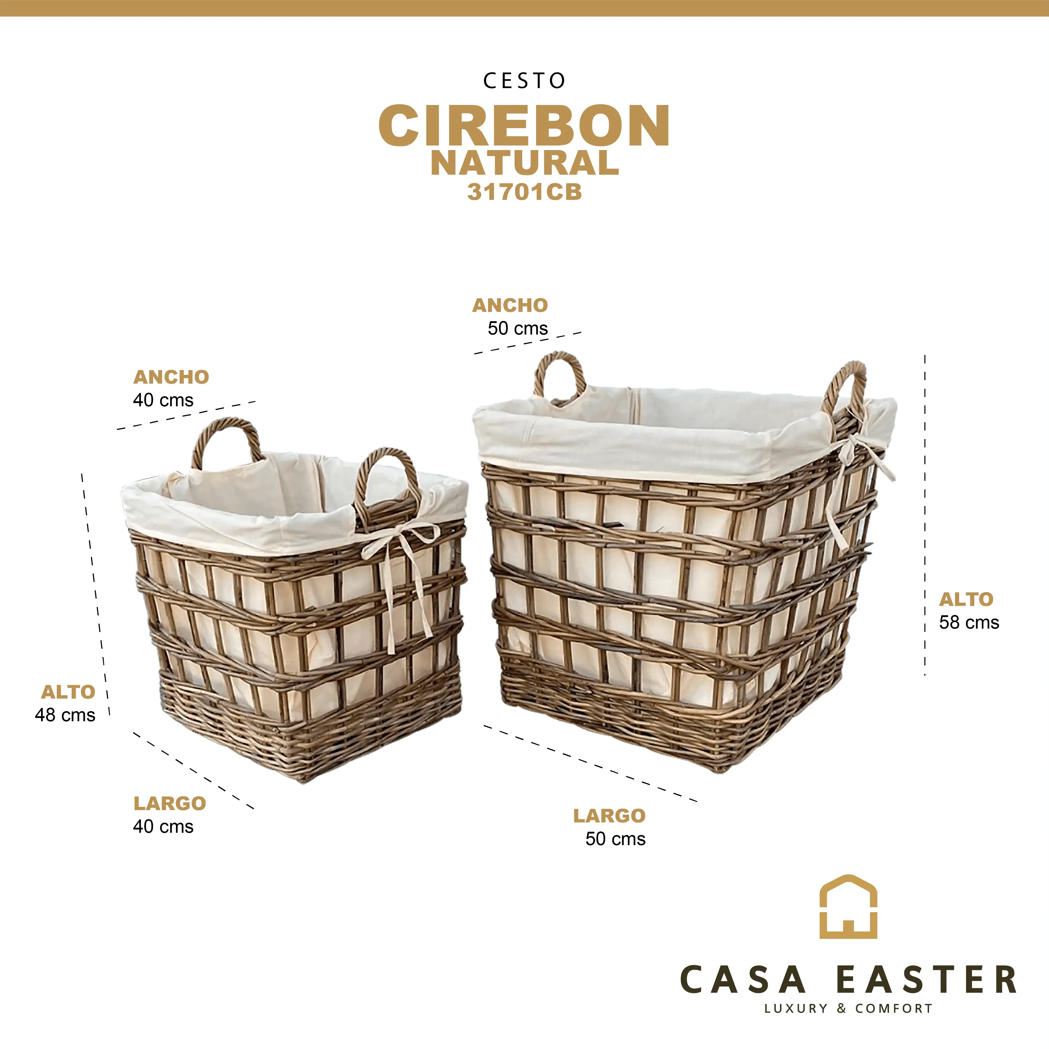 Cestos  Basket Cuadrados Juego de 2pz Color Natural CIREBON-31701CB