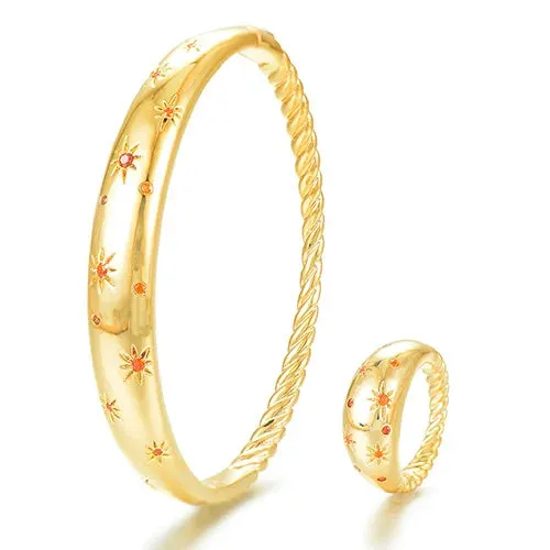 Classic punk finely carved Bangle Ring Sets for Women Wedding Dubai Bridal Bangle Ring Sets