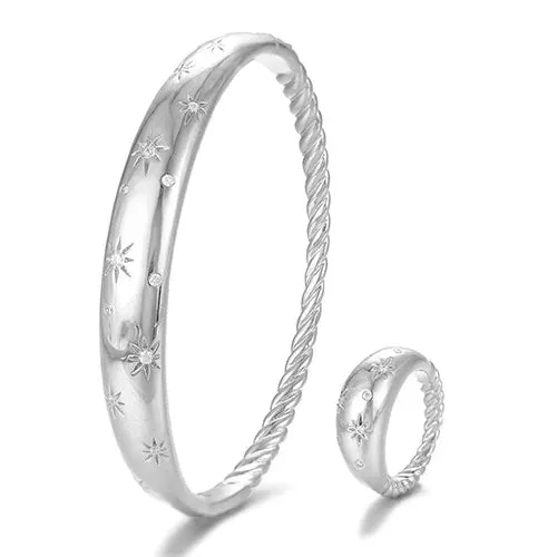 Classic punk finely carved Bangle Ring Sets for Women Wedding Dubai Bridal Bangle Ring Sets