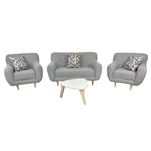 Combo Sofa  Nova Tela Gris   3 Cojines Decorativos   2 Poltronas Nova   Mesa Centro