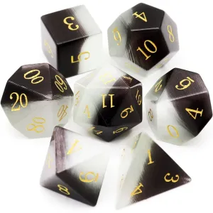 Gemstone: Black White Cat Eye Gold Numbers Dice Set