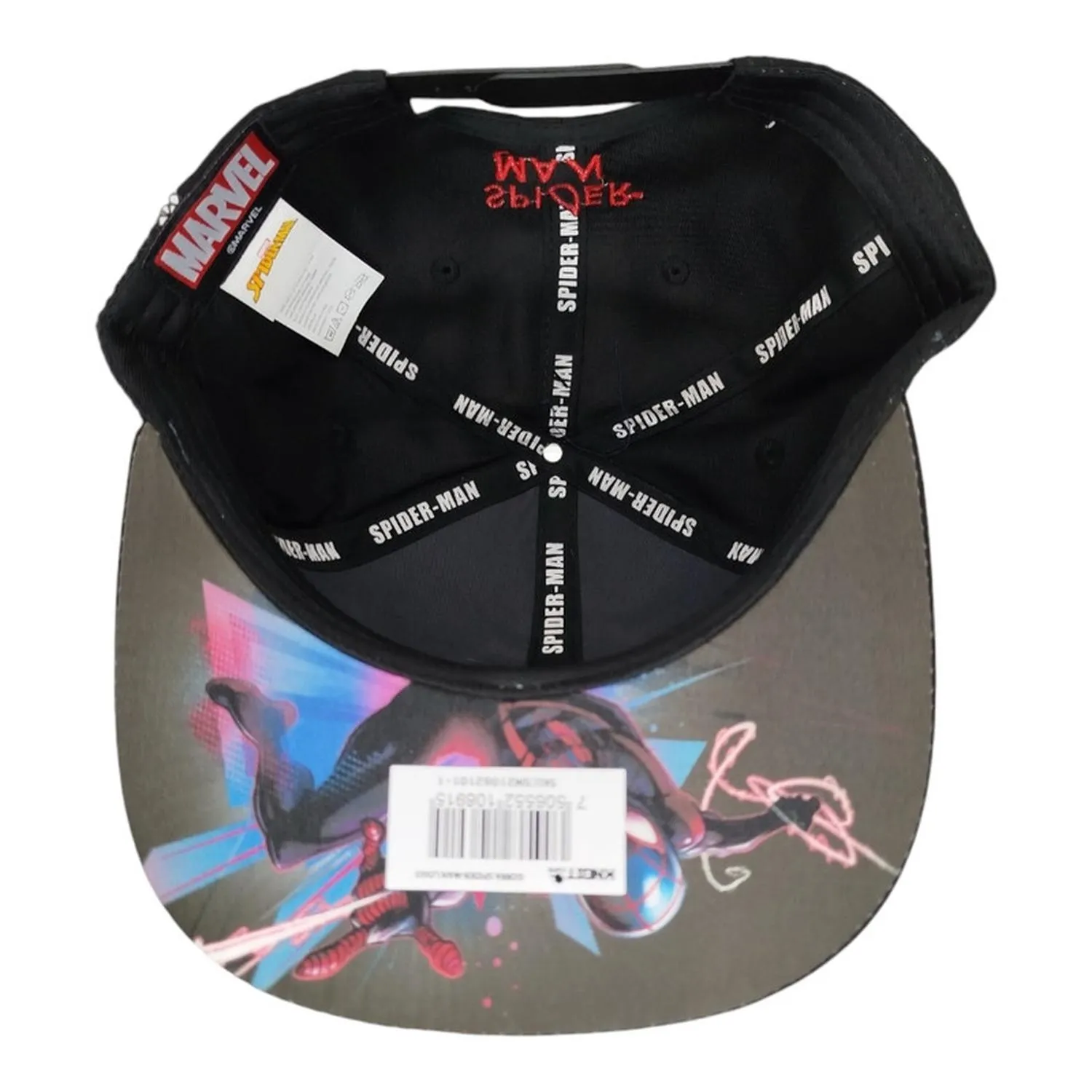 Kndit Caps Gorra Negra Con Gris Maya Negra Placa Plateada Mate Logo Araña Telaraña Spider-Man