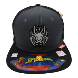 Kndit Caps Gorra Negra Con Gris Maya Negra Placa Plateada Mate Logo Araña Telaraña Spider-Man