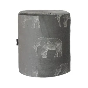 Tabouret Gris en velours brodés éléphants