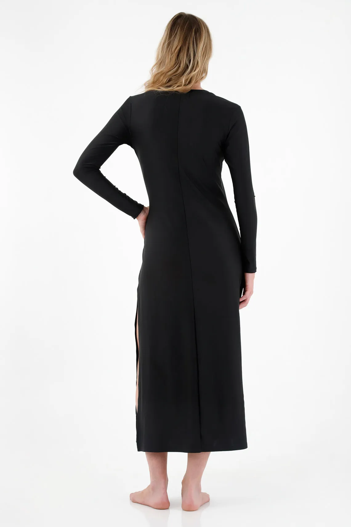 Vestido negro con aberturas en costados para mujer